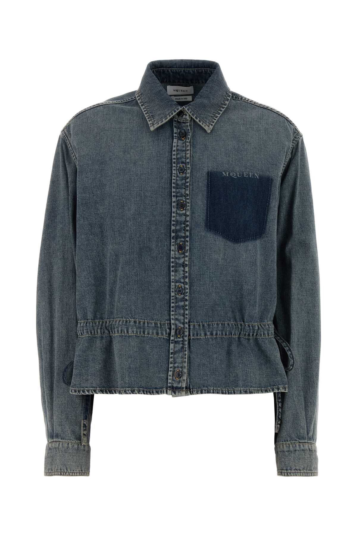 Alexander McQueen Denim with Contrast Pocket Shirt — Blue