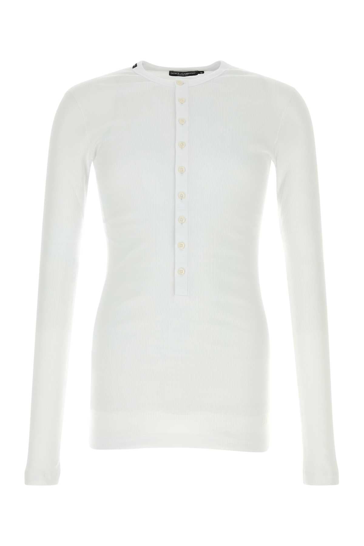 Dolce & Gabbana Ribbed Stretch Cotton T-Shirt — White