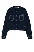 Marni Kids Contrast-Stitched Pocket Cardigan — Navy