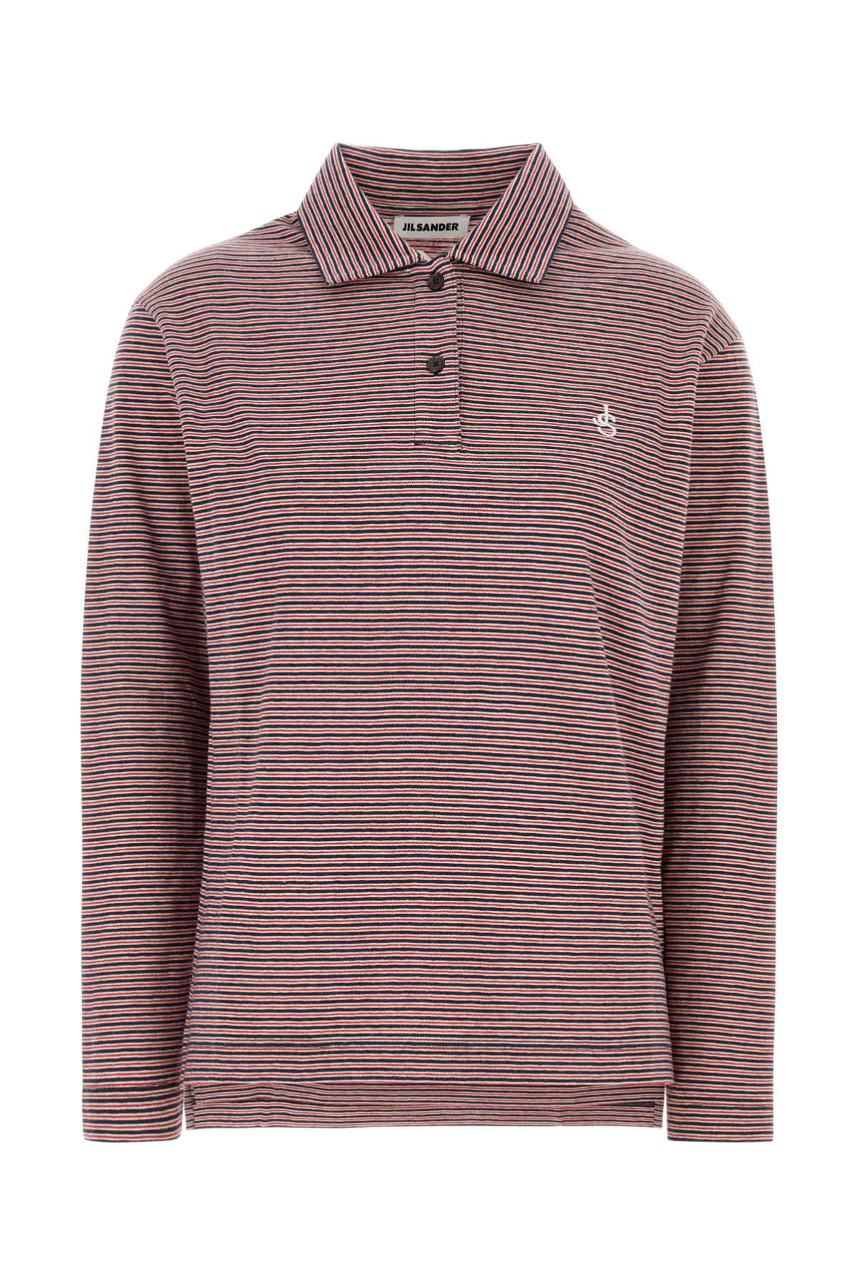 Jil Sander Embroidered Cotton Striped Polo Shirt — Red