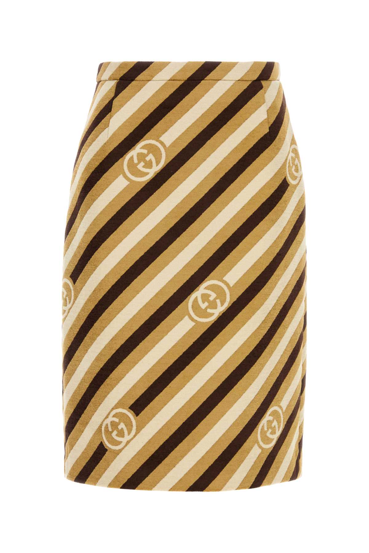 Gucci Embroidered Chenille Diagonal Striped Skirt — Multicolor