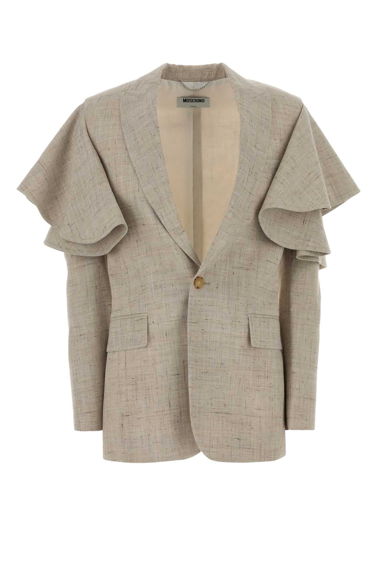 Moschino Ruffled-Sleeve Viscose Jersey Blazer — Beige