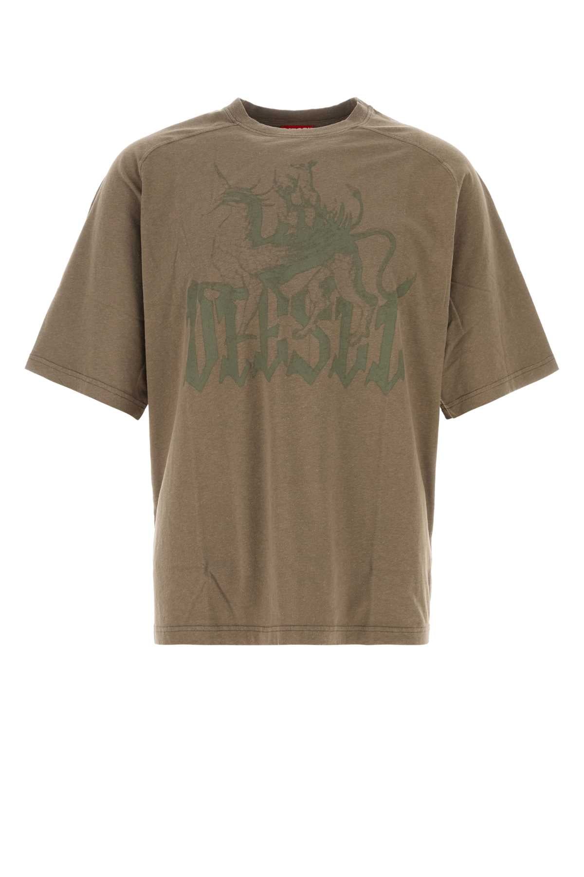 Diesel Logo-Graphic Cotton-Hemp Blend T-Shirt — Brown