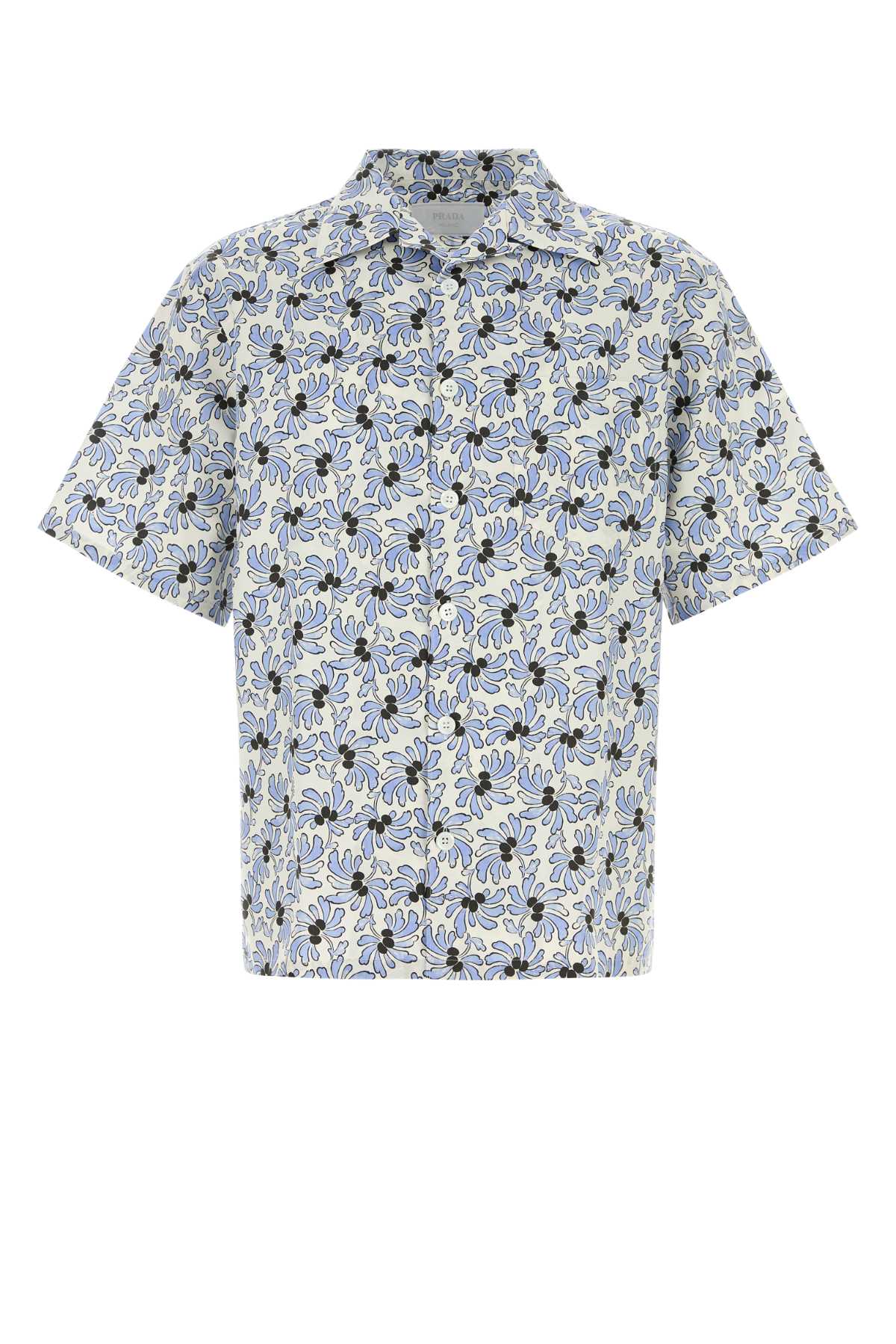 Prada Floral-Printed Poplin Shirt — White