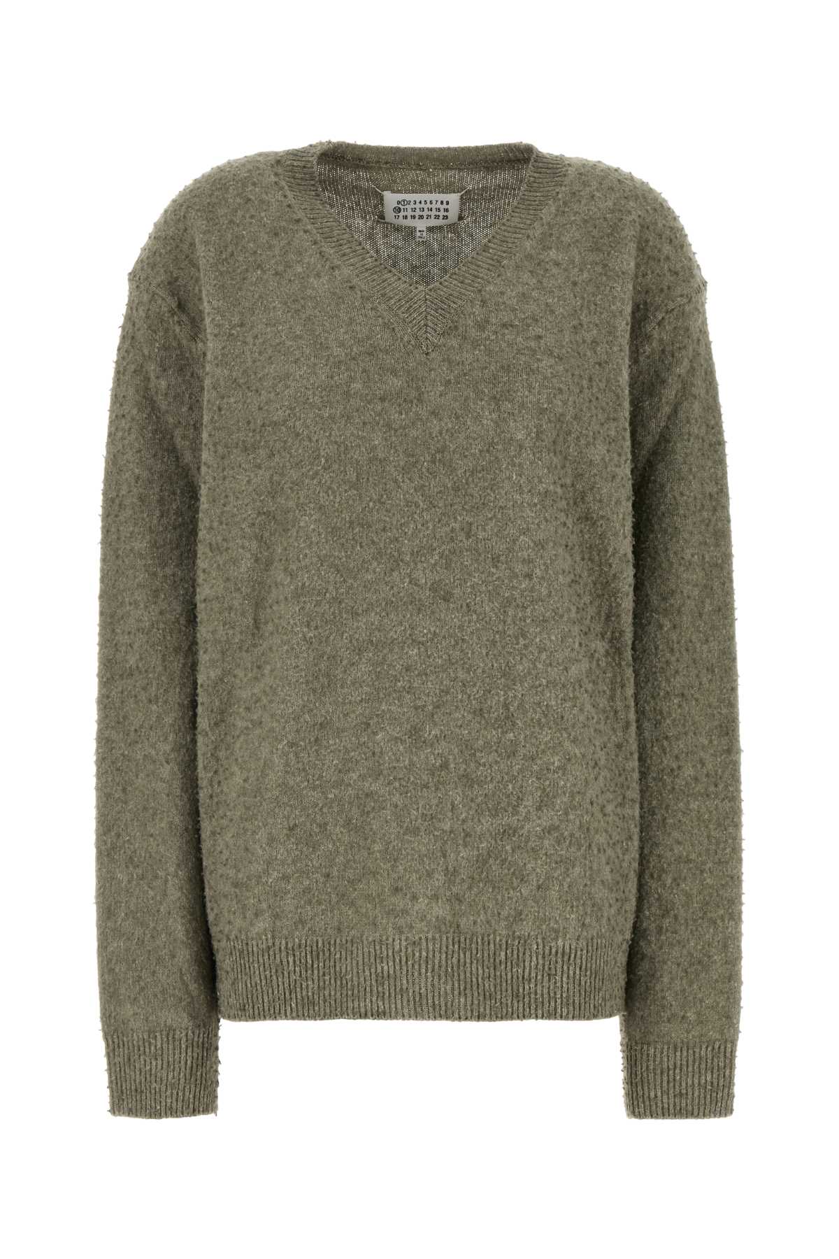 Maison Margiela Wool-Blend V-Neck Sweater — Green