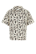 Prada Geometric-Print Cotton-Silk Poplin Shirt — Beige