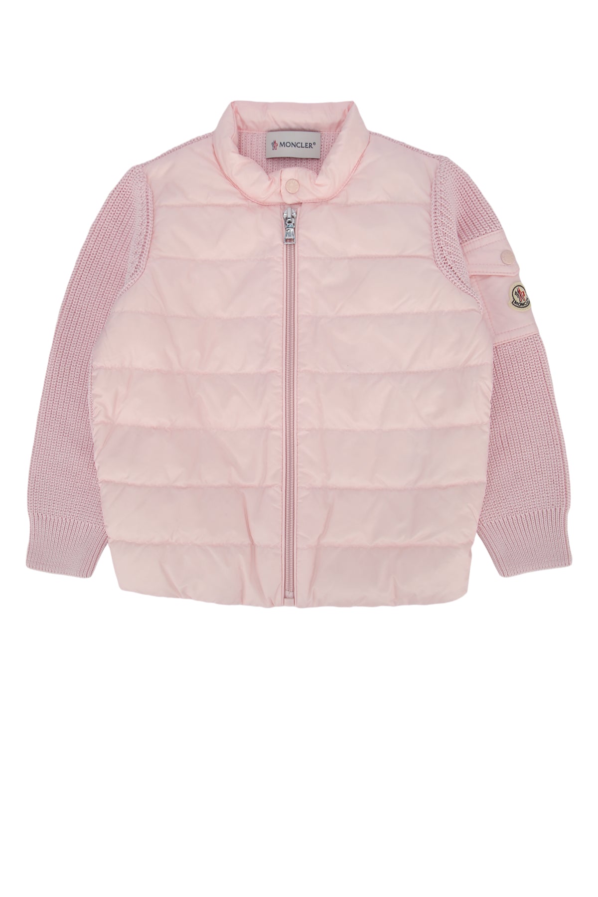 Moncler Jr Quilted Nylon Hybrid Cardigan — Pink