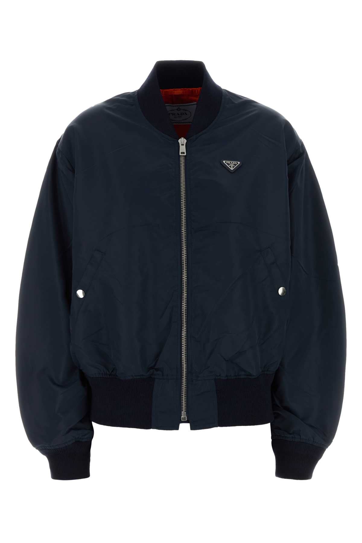 Prada Nylon Twill Bomber Jacket — Navy