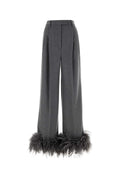 Prada Feather-Trimmed Cashmere Trousers — Gray