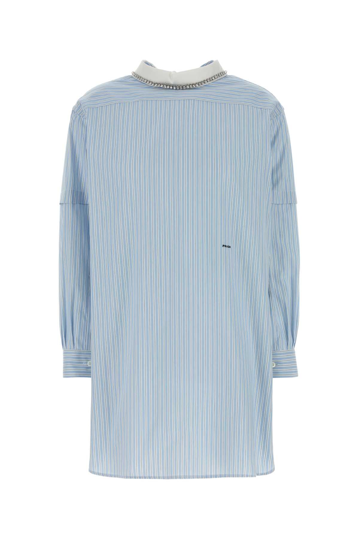 Prada Embroidered Poplin Blouse — Blue