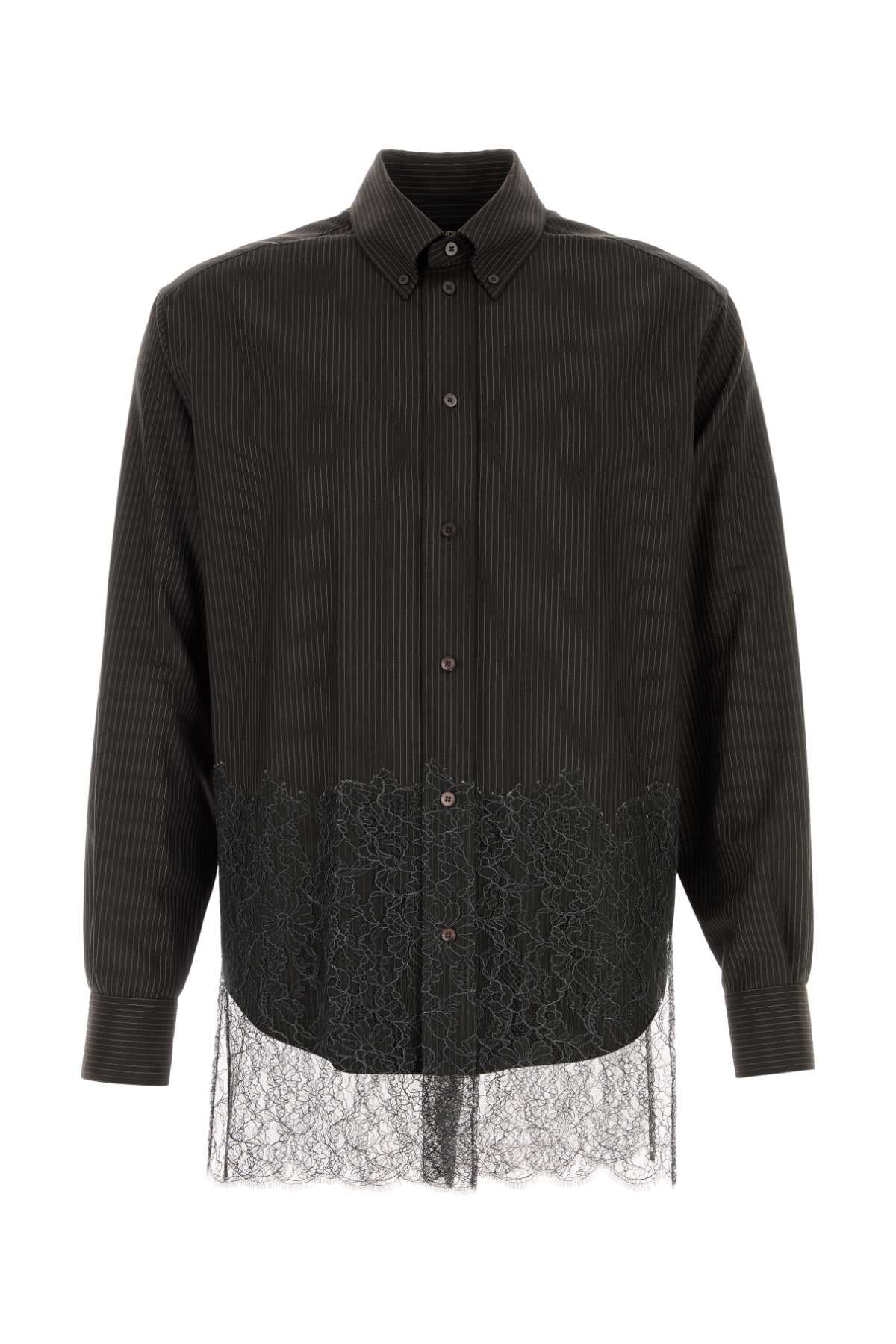 Fendi Lace-Trimmed Virgin Wool Shirt — Espresso
