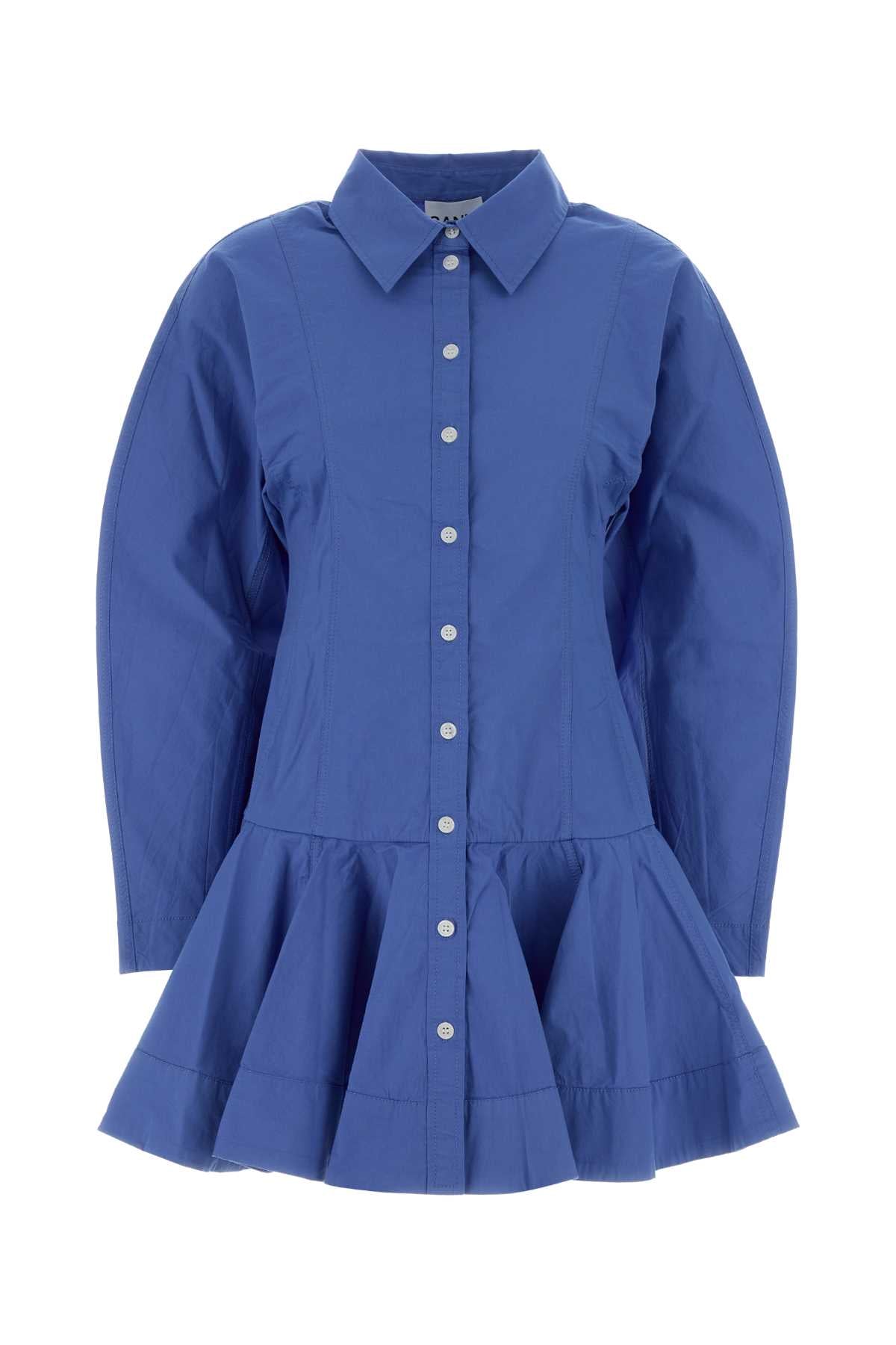 Ganni Cotton Shirt Dress — Blue