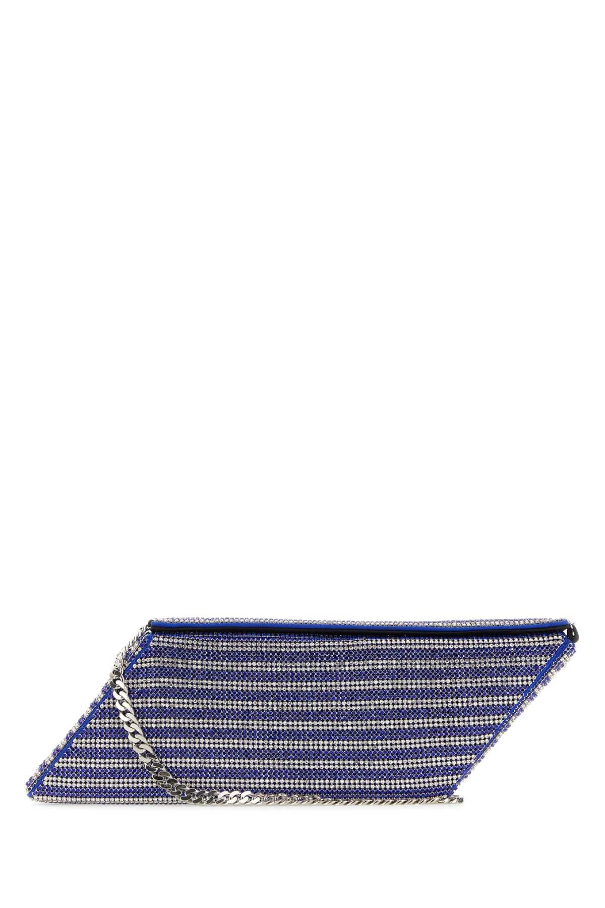 Kara Two-Tone Rhinestone-Embellished Clutch — Blue