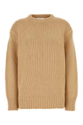 Chloé Ribbed Cashmere-Cotton Crew Neck Sweater — Beige