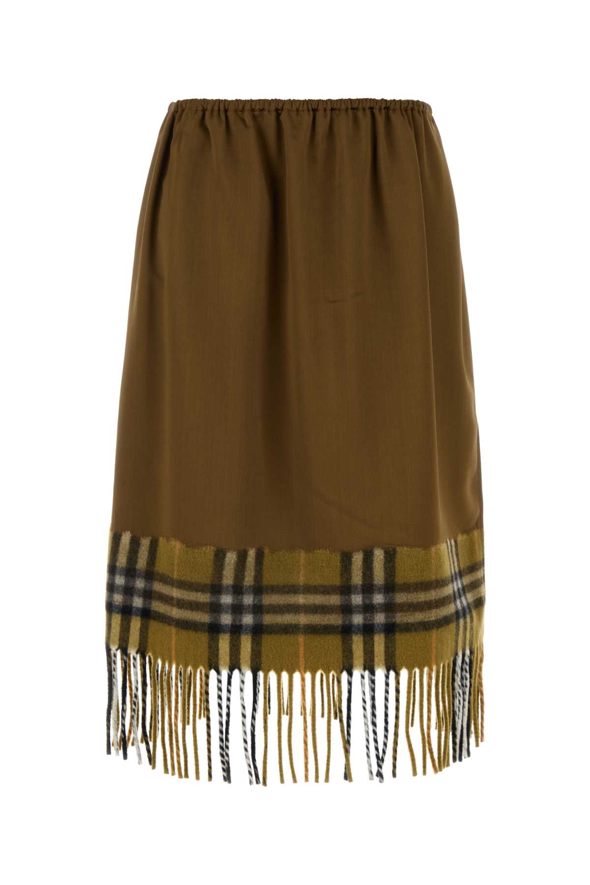 Burberry Plaid Tartan Satin Skirt — Brown