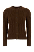 Miu Miu Cable-Knit Cashmere Cardigan — Brown