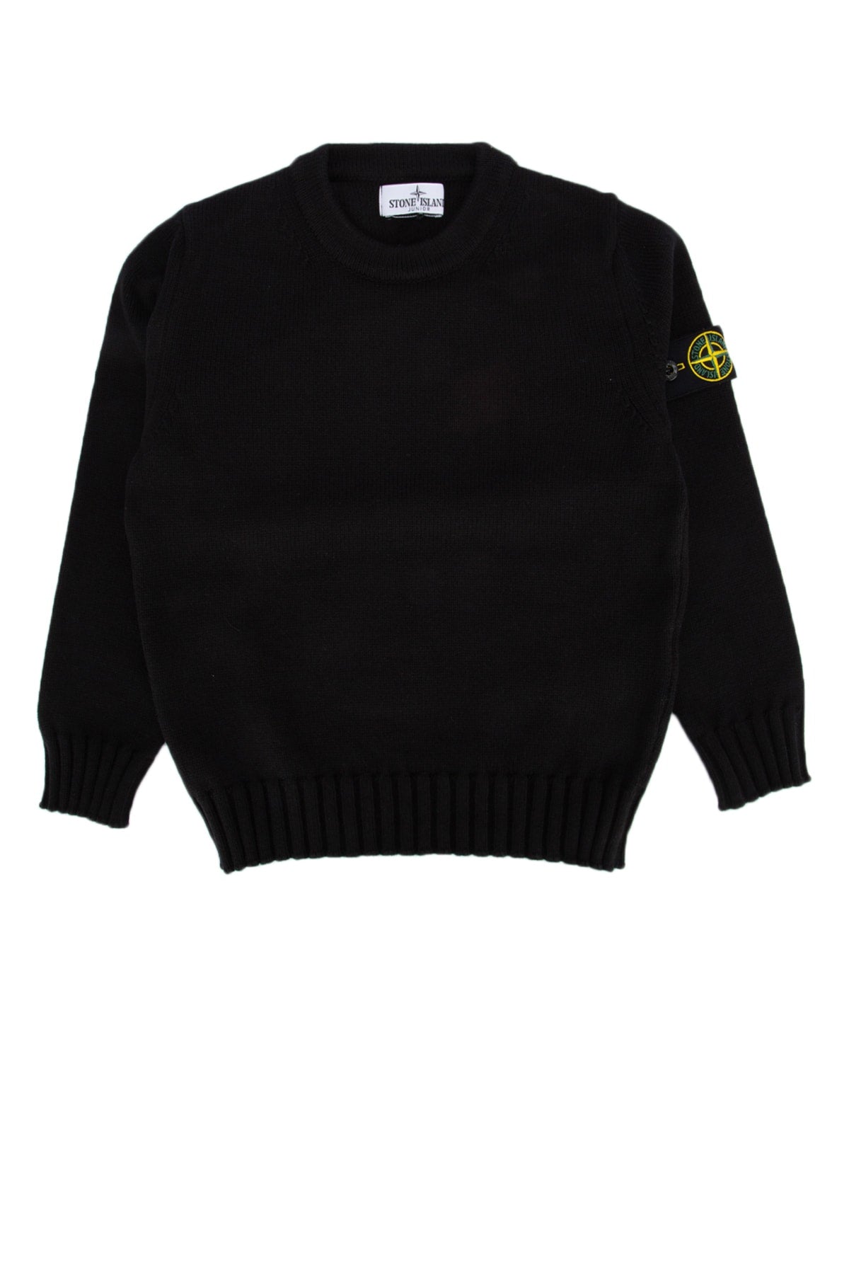 Stone Island Kids Logo-Embroidered Crew Neck Sweater — Black