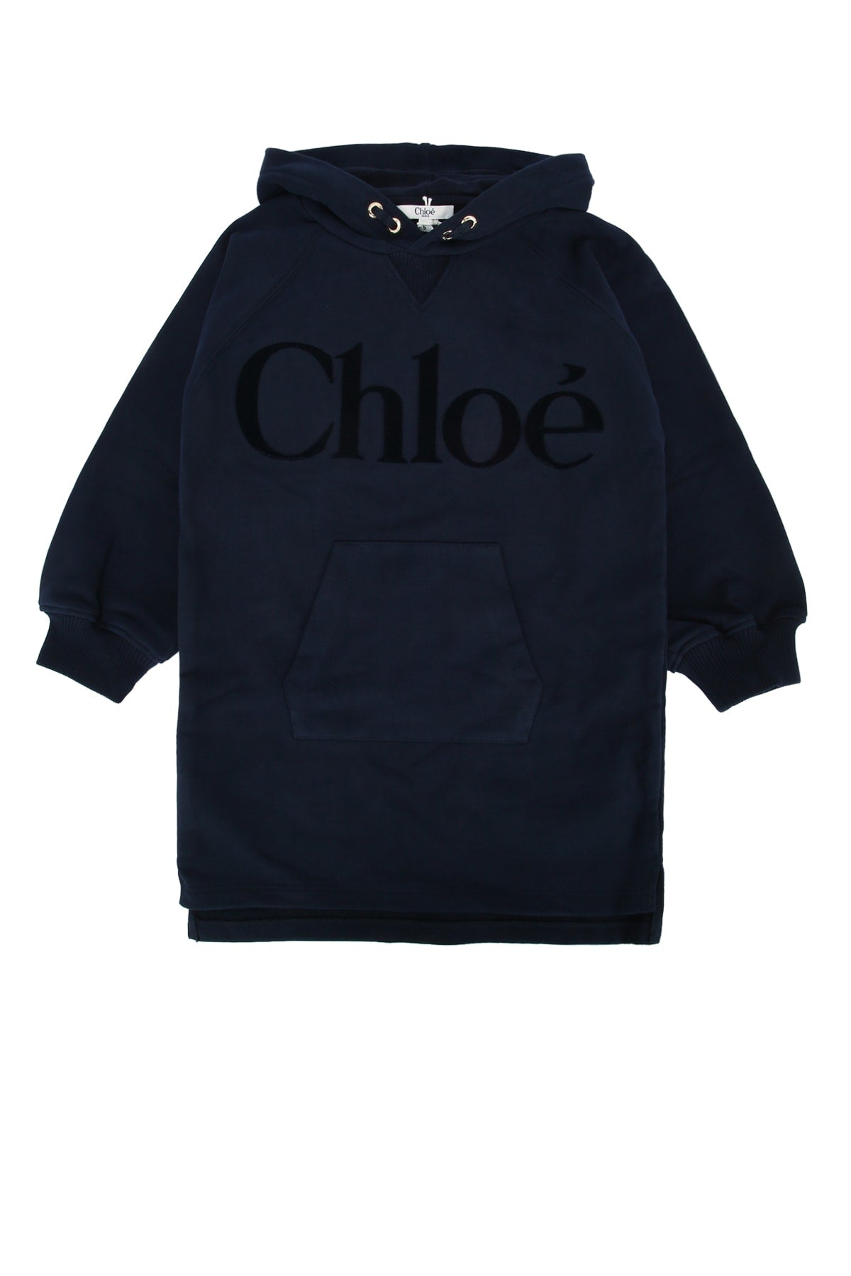 Chloe Kids Logo-Embroidered Hoodie Dress — Navy
