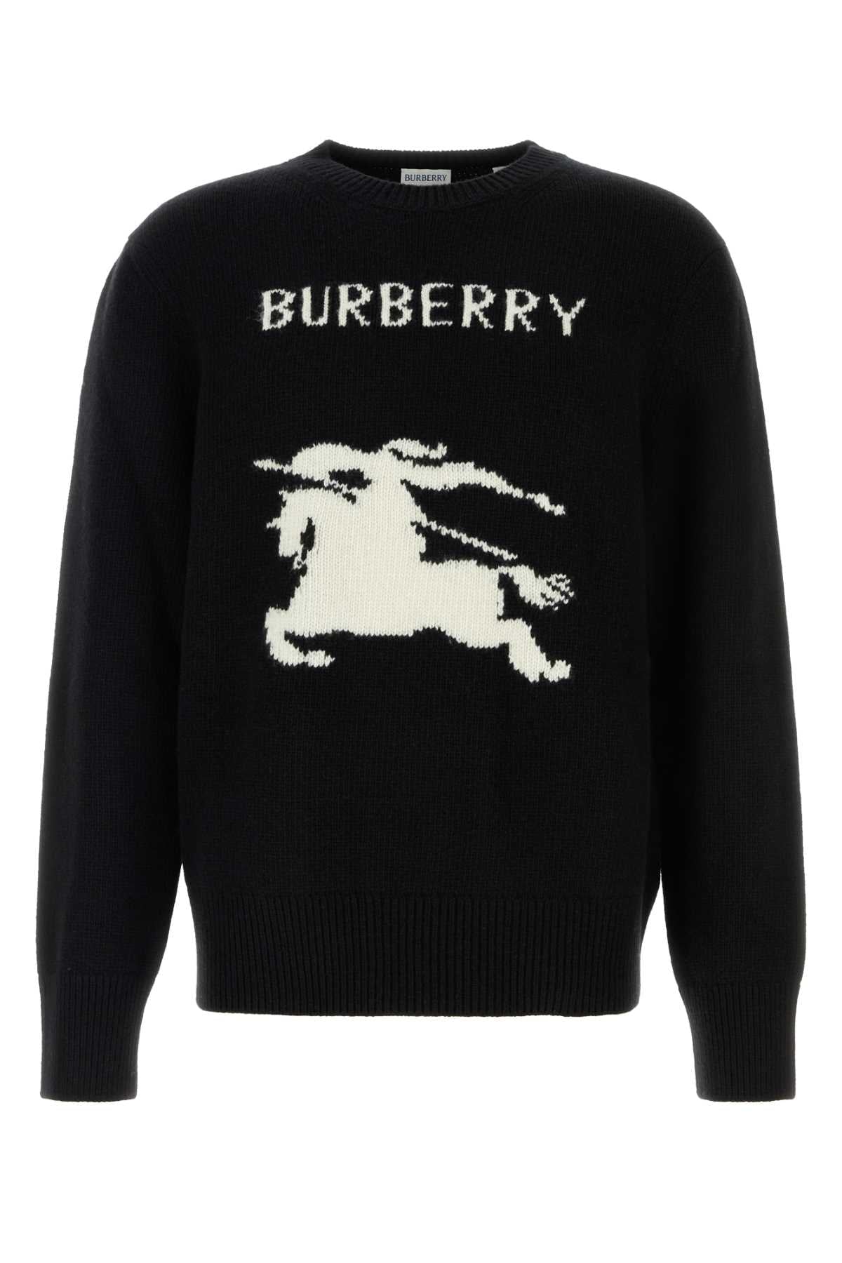 Burberry Logo-Embroidered Wool-Cashmere Blend Sweater — Black