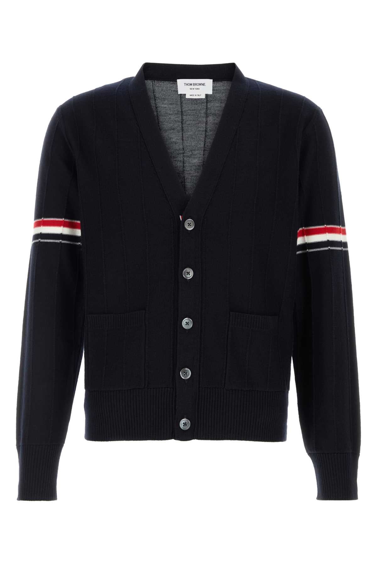 Thom Browne Striped Wool Cardigan — Navy