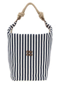 Miu Miu Striped Canvas Bucket Bag — Navy