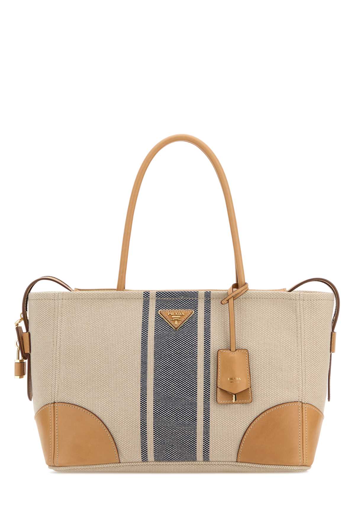 Prada Canvas and Leather Shopping Tote Bag — Beige