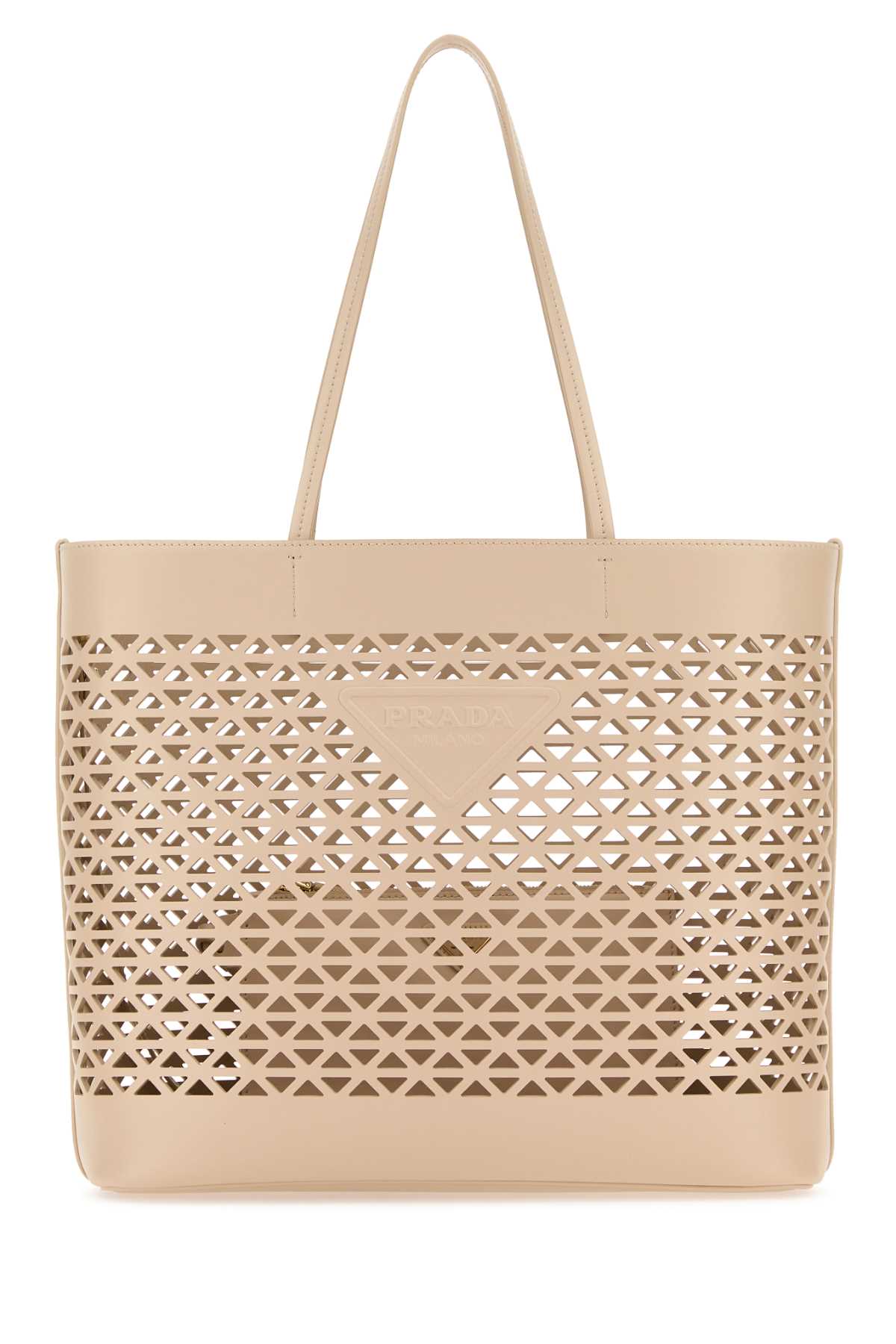 Prada Perforated Leather Shoulder Bag — Beige