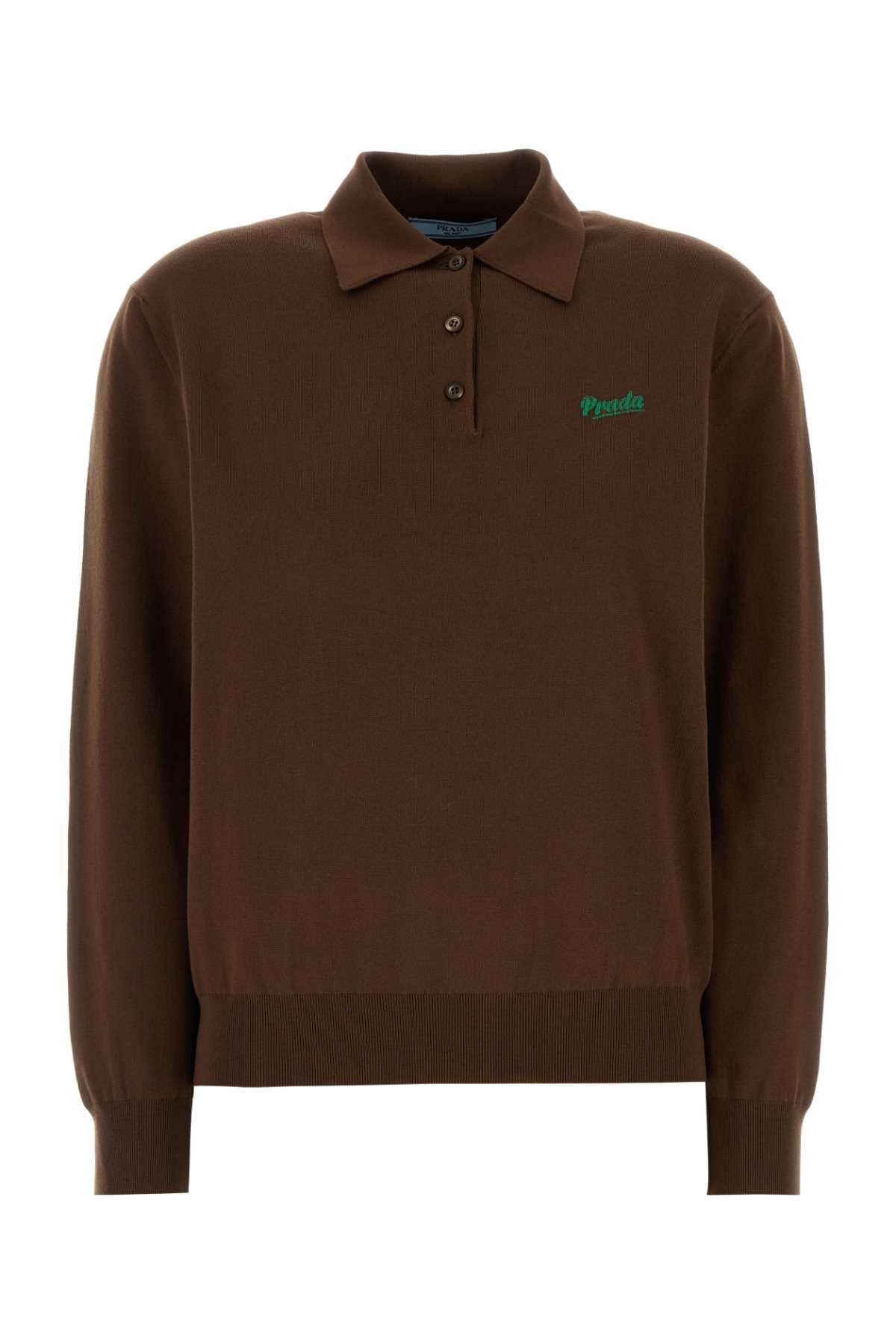 Prada Silk Blend Polo Shirt — Brown