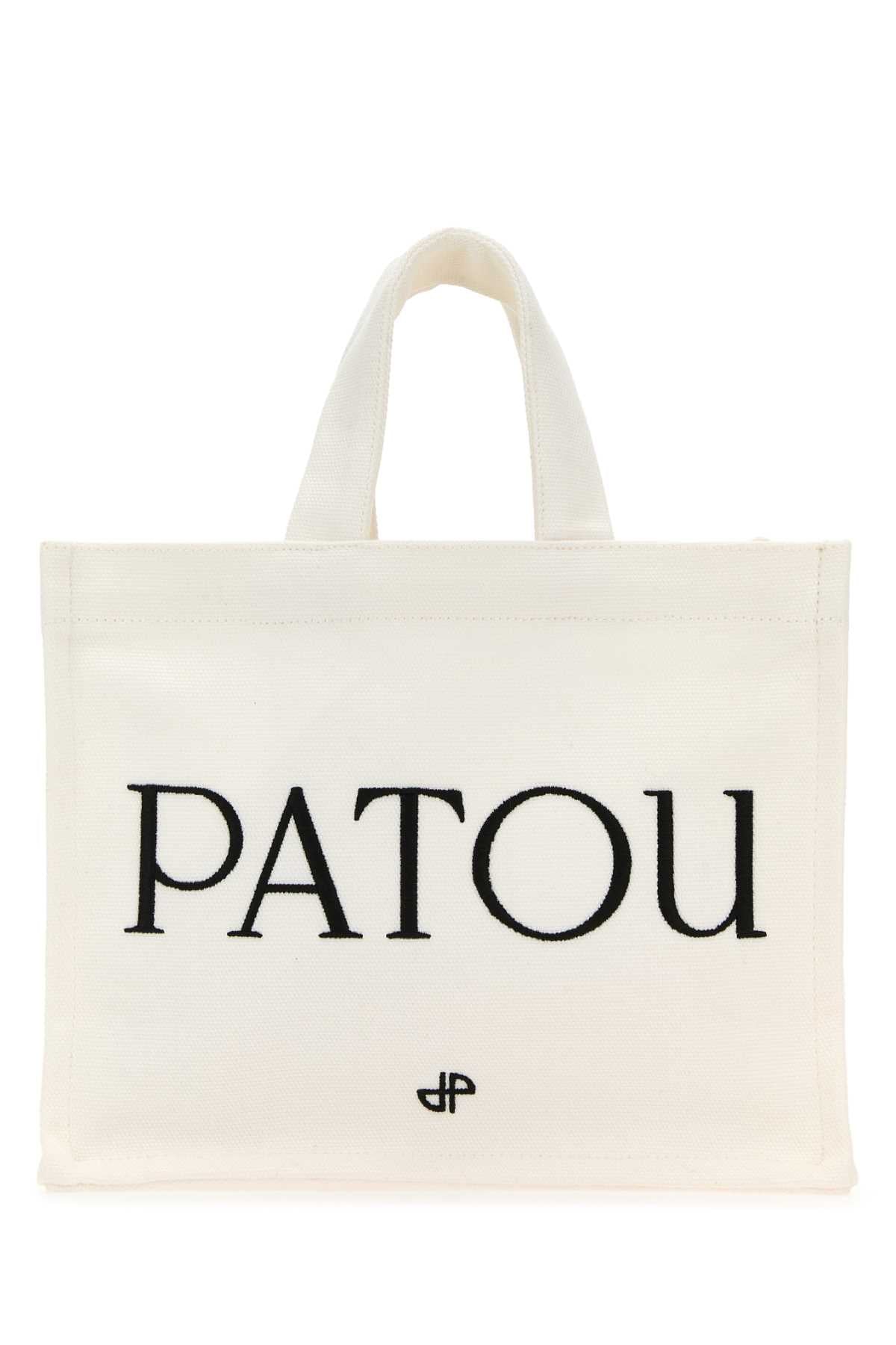 Patou Logo-Embroidered Canvas Tote Bag — White