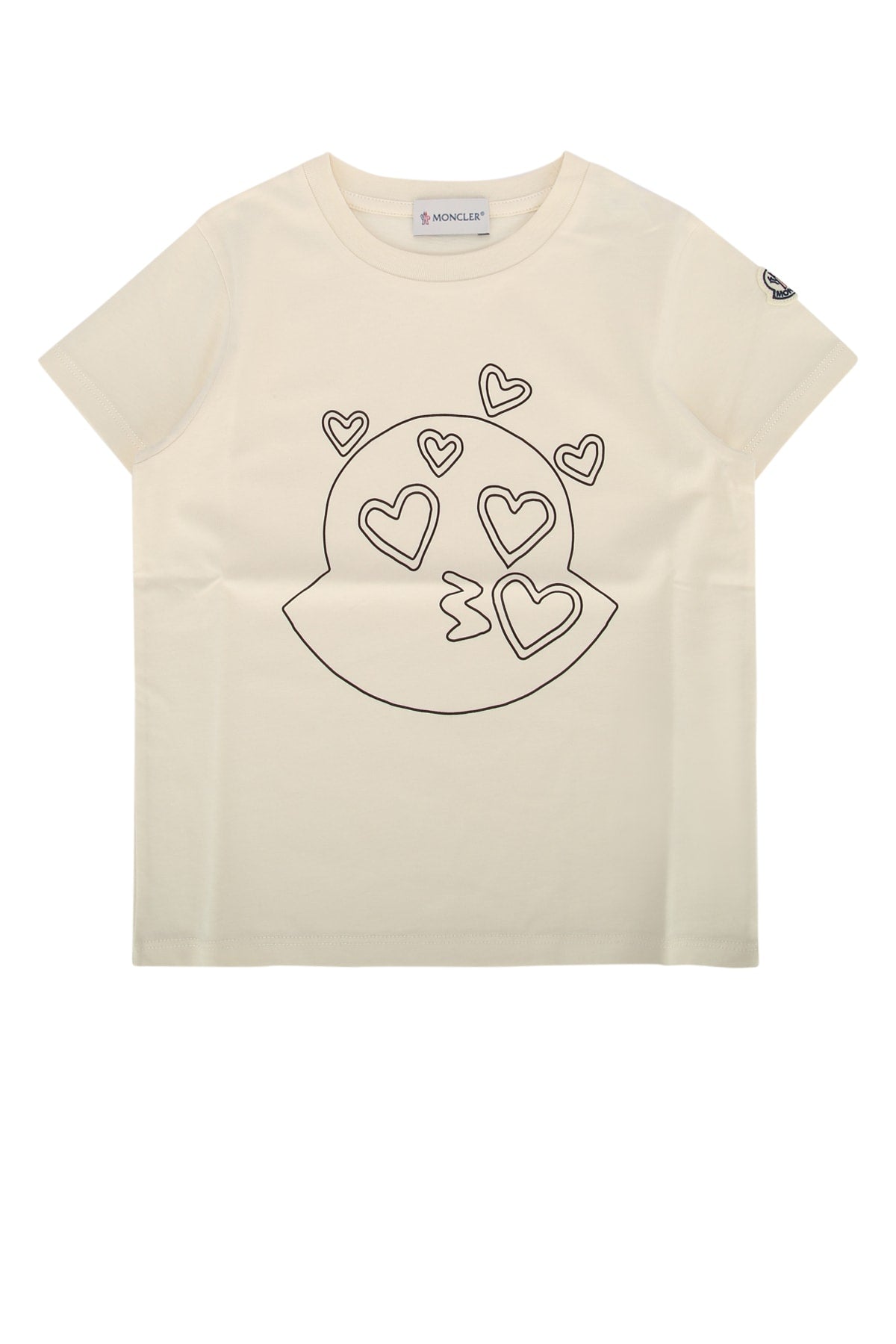 Moncler Jr Heart-Embroidered T-Shirt — Beige
