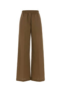Brunello Cucinelli Cotton Blend Wide-Leg Trousers — Brown