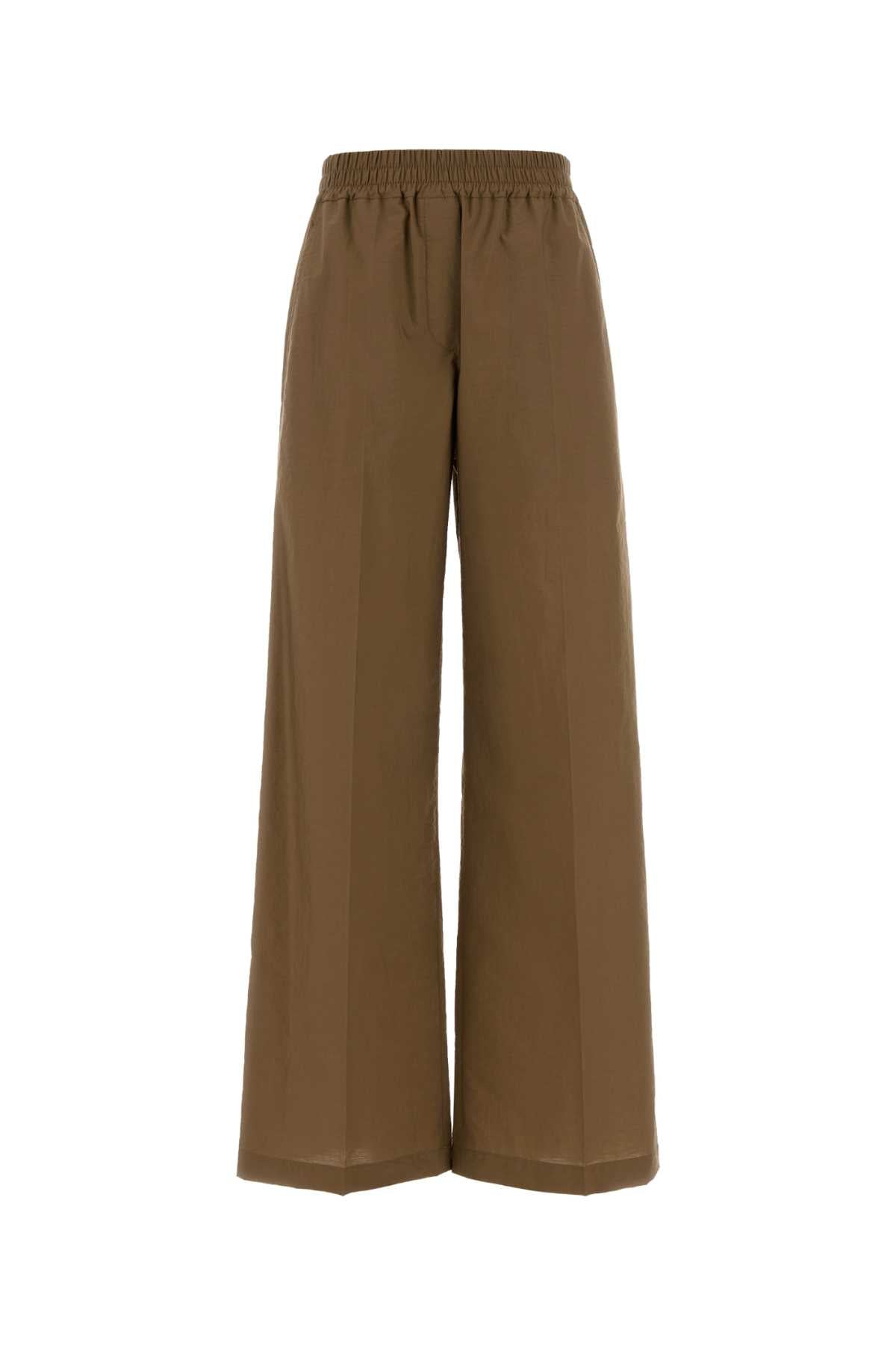 Brunello Cucinelli Cotton Blend Wide-Leg Trousers — Brown