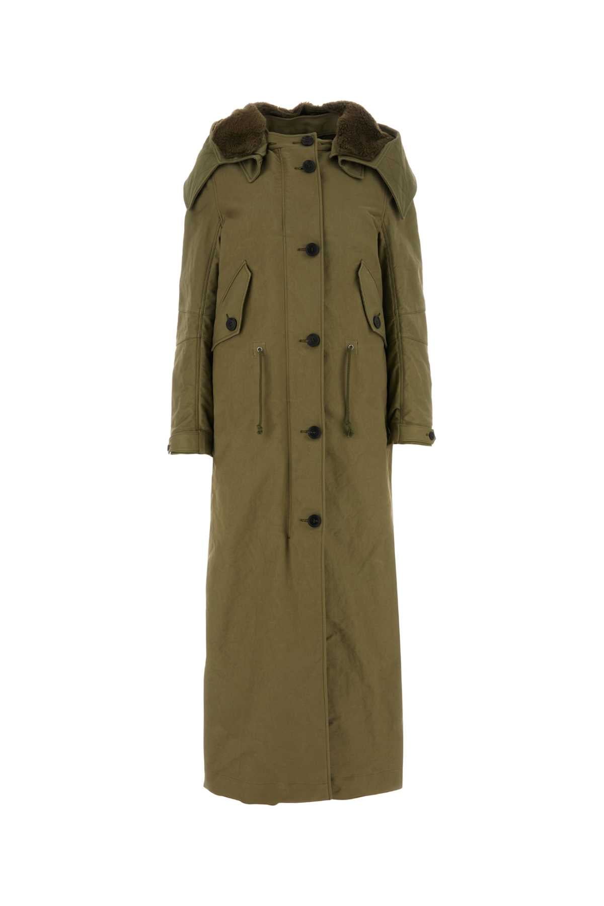 Prada Nylon Parka with Wool Lining Coat — Green