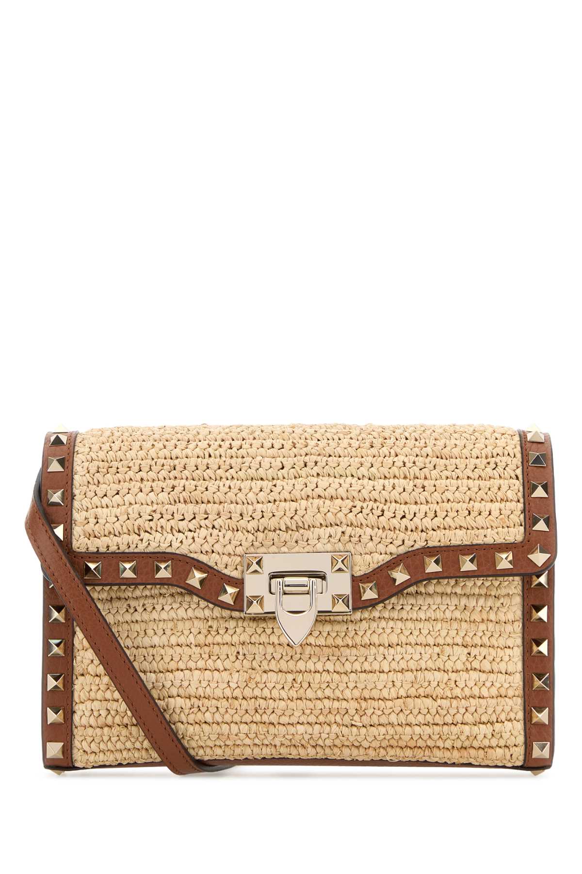 Valentino Garavani Raffia Crossbody Bag — Beige