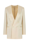 Alberta Ferretti Double-Breasted Satin Blazer — White