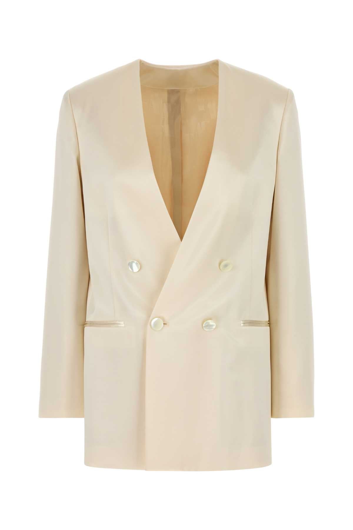 Alberta Ferretti Double-Breasted Satin Blazer — White