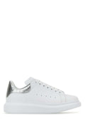 Alexander McQueen Leather with Silver Heel Counter Sneaker — White