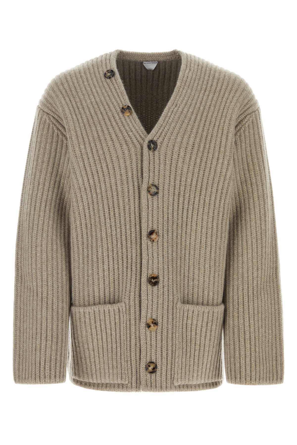 Bottega Veneta Ribbed Wool-Cashmere Cardigan — Beige