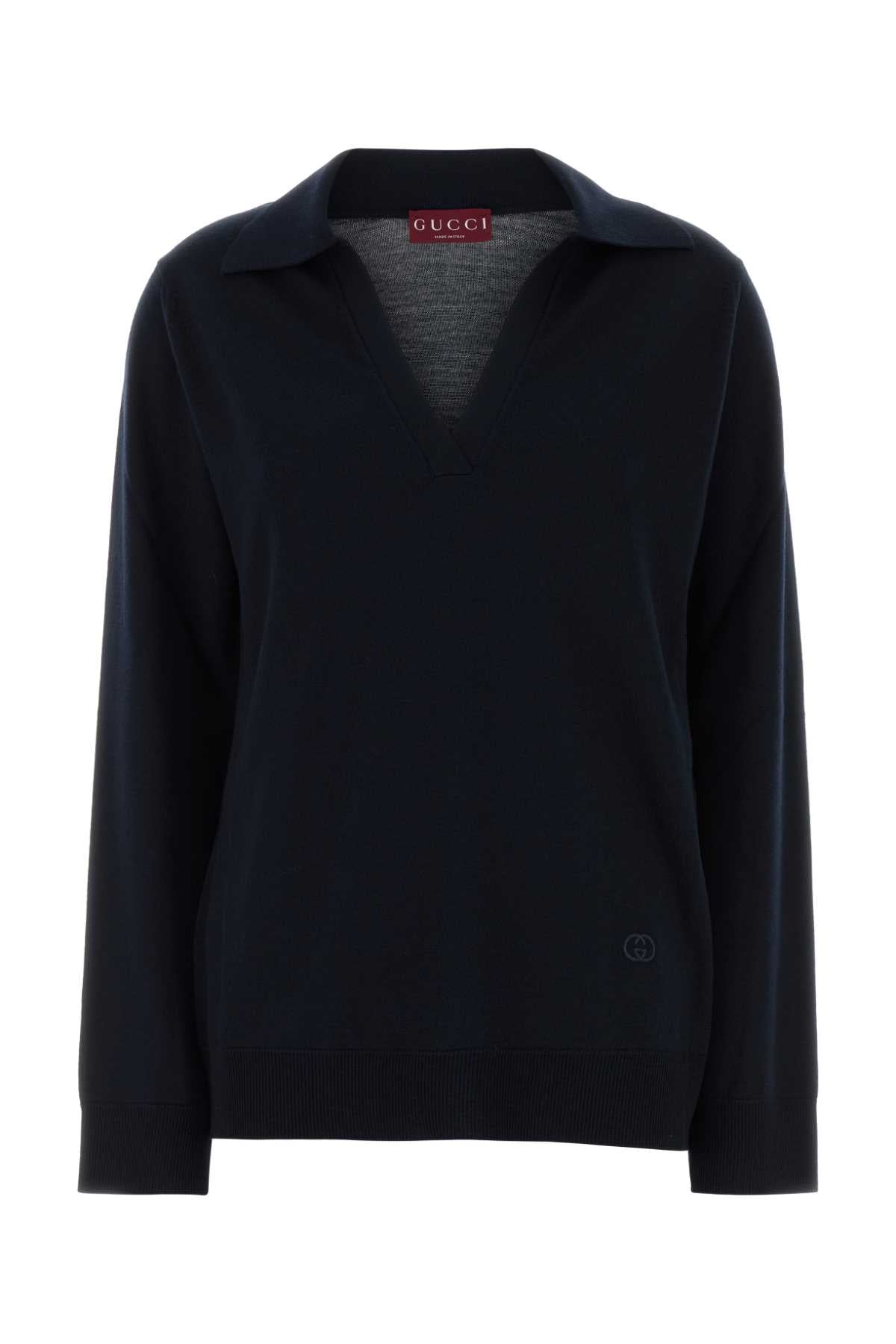 Gucci Wool Oversize Polo Sweater — Navy