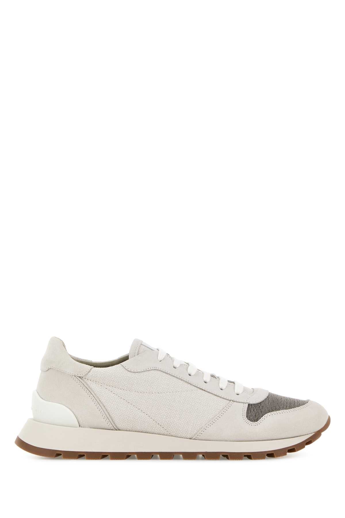 Brunello Cucinelli Mixed Fabric Low-Top Sneaker — Beige