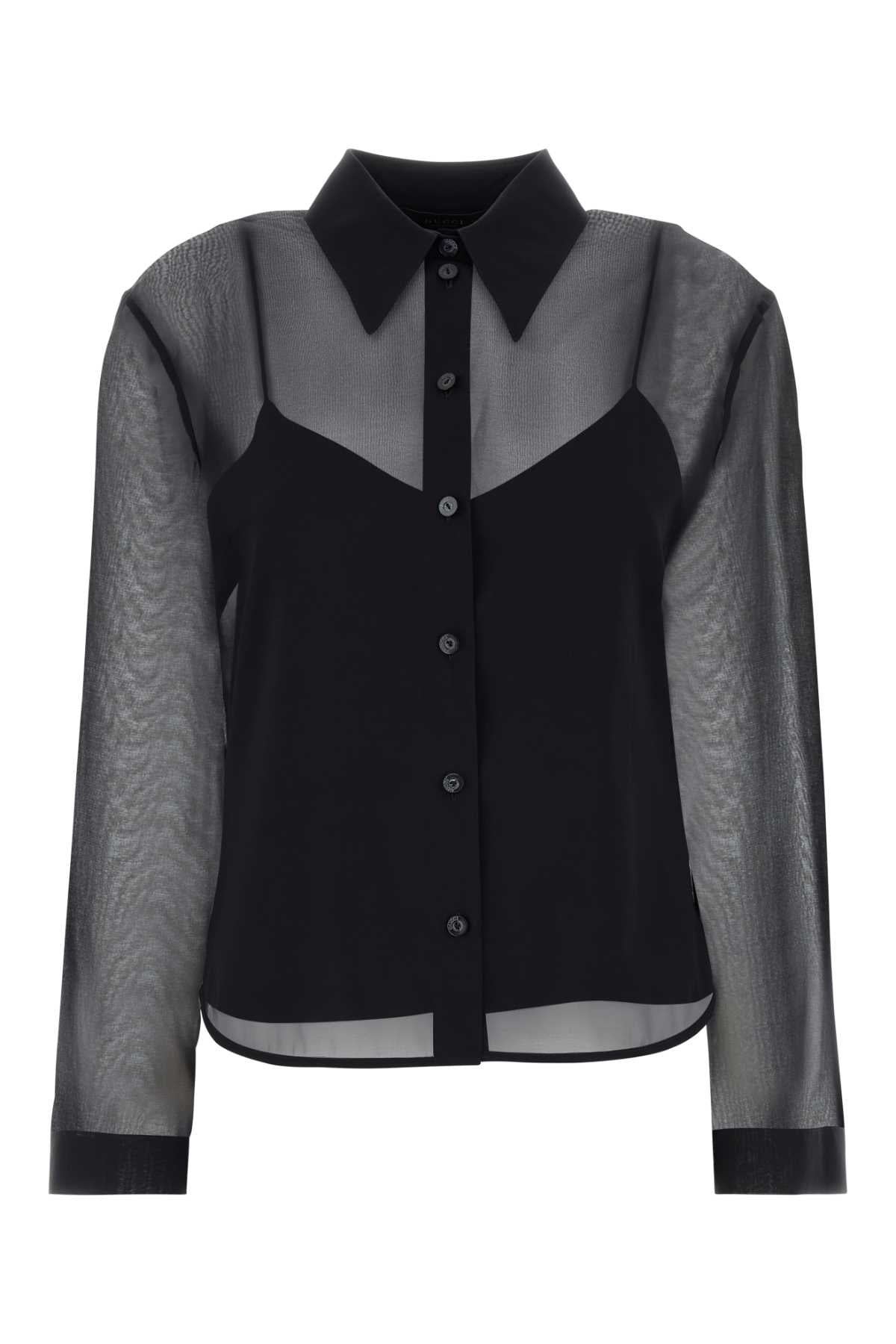 Camisa de chifón de seda color block Gucci - Negra