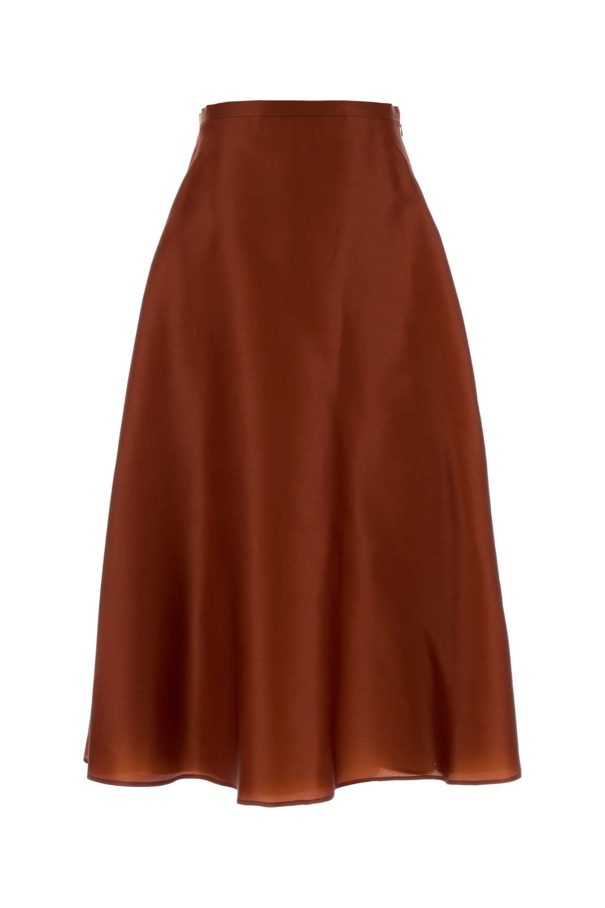 Alberta Ferretti Silk A-Line Skirt — Brown