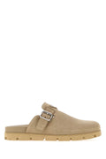 Prada Suede Buckle Flat — Beige