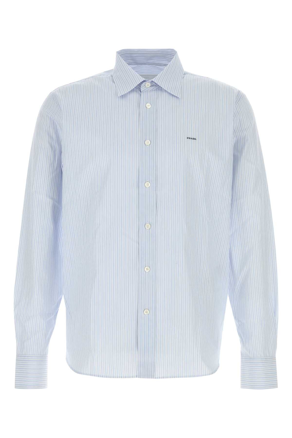 Prada Embroidered Poplin Shirt — Blue