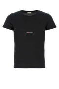 Camiseta de algodón con logo bordado de Saint Laurent — Negro