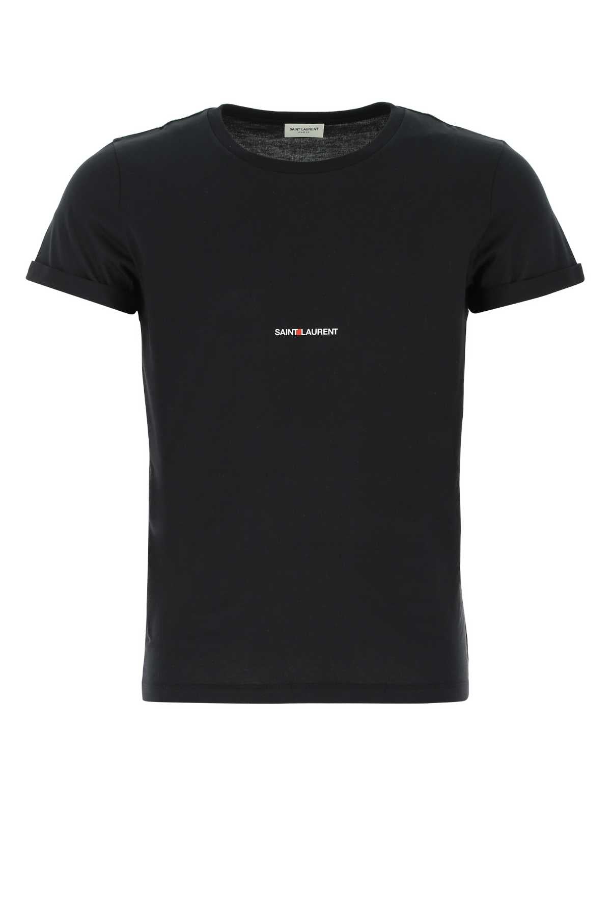 Camiseta de algodón con logo bordado de Saint Laurent — Negro