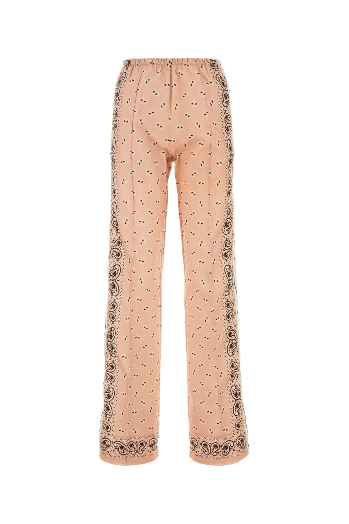 Palm Angels Linen-Cotton Printed Trousers — Beige