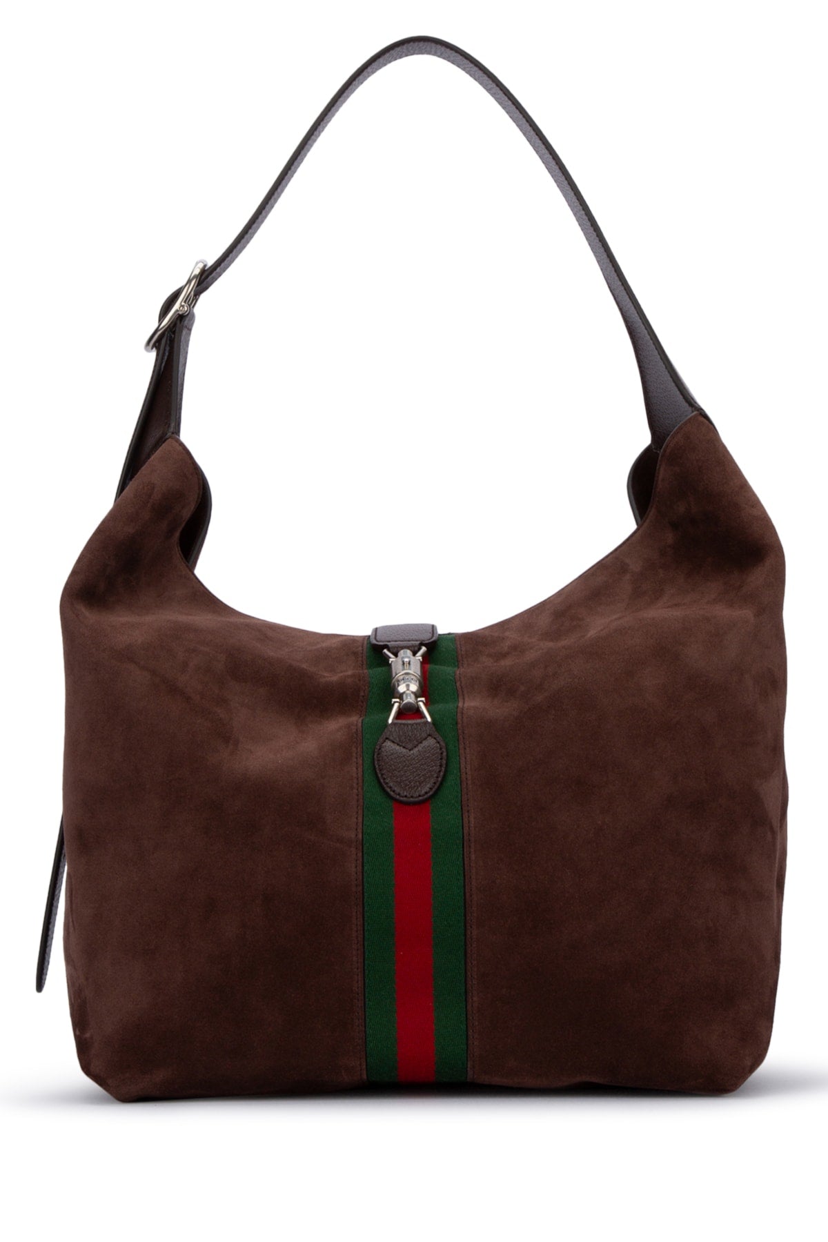 Gucci Suede Web-Stripe Shoulder Bag — Brown
