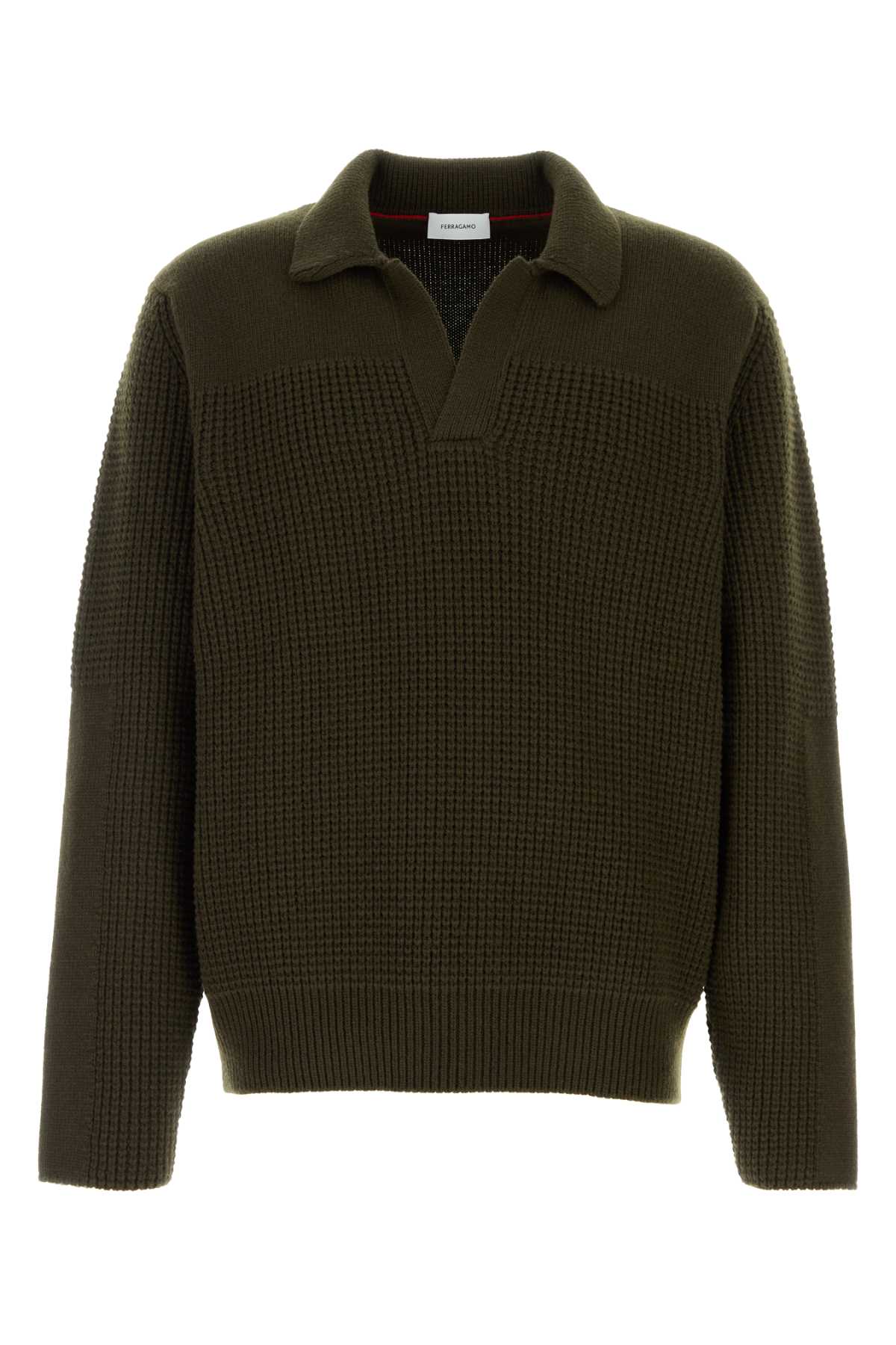 Ferragamo Virgin Wool Textured Sweater — Olive