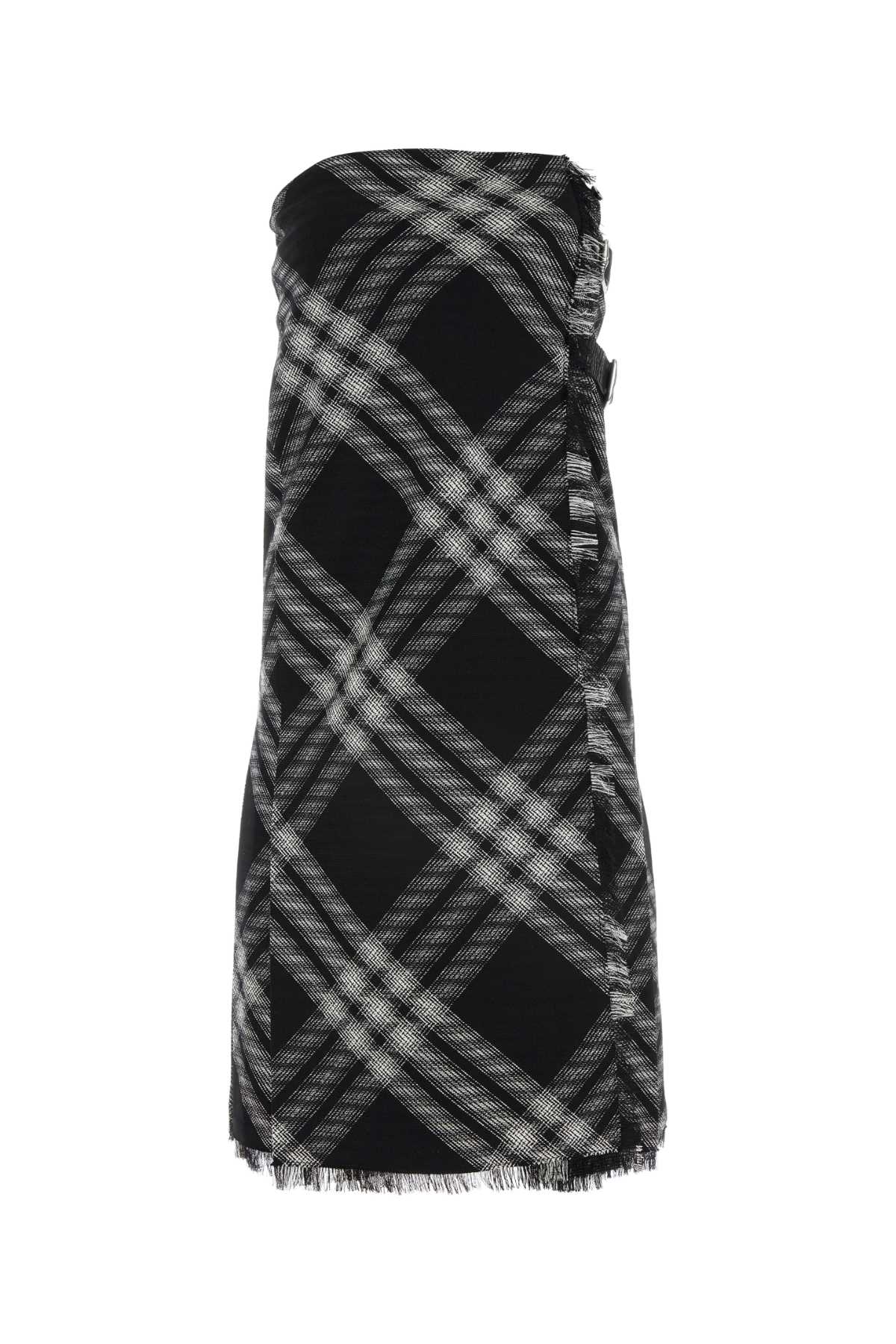 Burberry Embroidered Wool Tartan Dress — Black